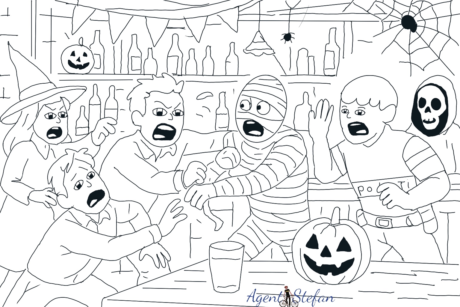 Voorbeeld van kleurplaat Ruzie tijdens griezelfeest